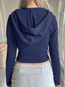 SHEIN EZwear Women's Casual Versatile Fitted Zip-Up Sweatshirt For Home And Autumn/Winter - Dusty Blue - View 3