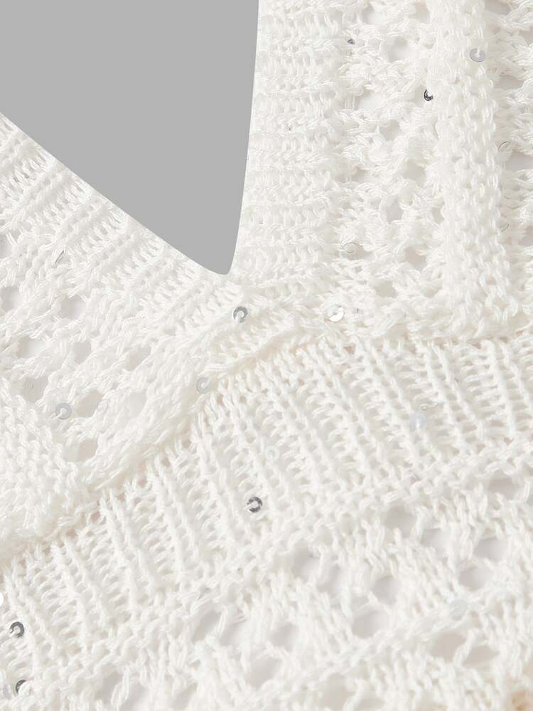 SHEIN MOD Women's Knitted Halter Top, Autumn, Vacation Outfits, Country Concert, Cowgirl, Western Tropical Boho Beach Honeymoon Cream White - Apricot - View 5
