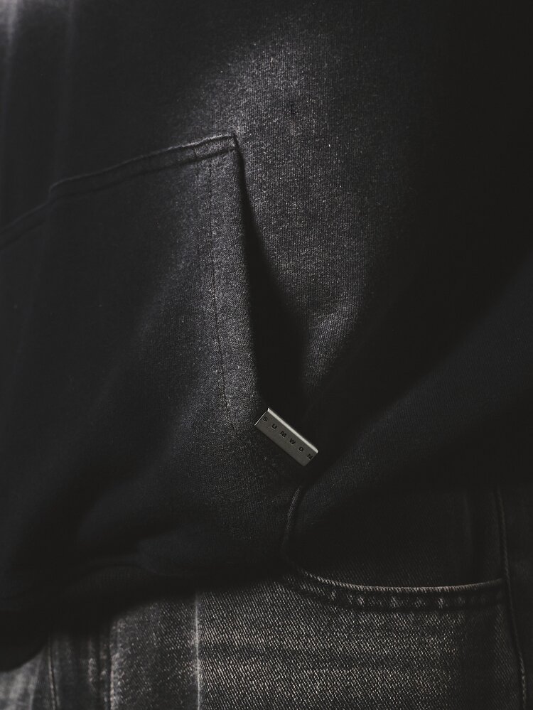 SUMWON Oversized Washed Effect Pullover Hoodie With Centre Pocket Relaxed Fit Casual Fleece Top Fall Winter - Black - View 5