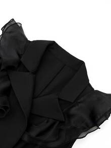 RosyDaze Fashionable Commuter Sleeveless Waist-Cinching Ruffle Edge Jacket, Single-Breasted, Suitable For Commuter Outfits - Black - View 5