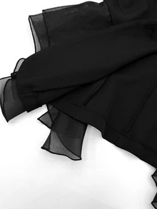 RosyDaze Fashionable Commuter Sleeveless Waist-Cinching Ruffle Edge Jacket, Single-Breasted, Suitable For Commuter Outfits - Black - View 7