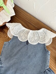 SHEIN 1pc Toddler Girl A-Line Dress Cute Sweet Baby Blue Lace Scalloped Collar Sleeveless Round Neck Regular Birthday Party Autumn Princess Ballet Patchwork - Blue - View 7