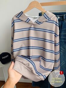 SHEIN EZwear 韩版时尚百搭彩色条纹图案卫衣，适合外套、摄影、露营、秋季、冬季、返校季穿着，女款常规圆领 - 彩色 - 查看 1