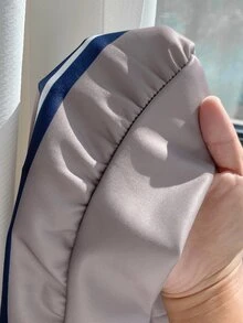 SHEIN EZwear 韩版时尚百搭彩色条纹图案卫衣，适合外套、摄影、露营、秋季、冬季、返校季穿着，女款常规圆领 - 彩色 - 查看 7