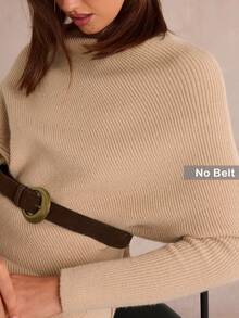 Enchnt Premium Fall Romantic Women's Elegant Khaki Stand Collar Sweater & Knitted Skirt 2 Pcs/Set,Casual Outfits,Festival Dress,Christmas,Halloween - Apricot - View 3
