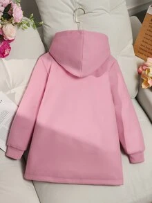 SHEIN 少女可愛編織純色長袖連帽開襟單排扣碎花內裡韓風夾克外套 粉色 秋季 - 粉色 - 查看 4