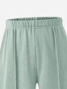 SHEIN Tween Girl Sweatshirt Set, Vintage Distressed Print 2 Pieces Set, Crew Neck Long Sleeve Pony Print Cropped Sweatshirt & Loose Long Pants Casual Outfit - Green - View 7