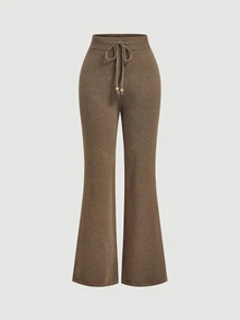 SHEIN MOD Shades Of Brown Cable Knit Textured Loose Fit Pants Lounge Autumn Casual - Brown - View 5