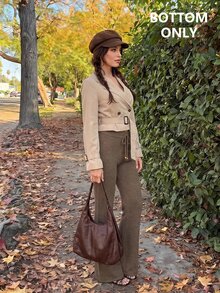 SHEIN MOD Shades Of Brown Cable Knit Textured Loose Fit Pants Lounge Autumn Casual - Brown - View 9