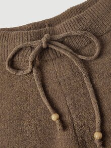 SHEIN MOD Shades Of Brown Cable Knit Textured Loose Fit Pants Lounge Autumn Casual - Brown - View 7