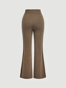SHEIN MOD Shades Of Brown Cable Knit Textured Loose Fit Pants Lounge Autumn Casual - Brown - View 6
