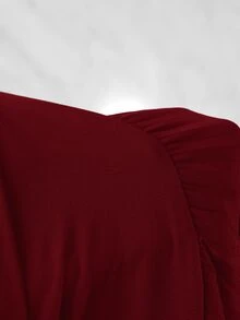 Feyla Elegant Ruched Asymmetric Hem Long Sleeve Dress, Versatile For Daily Wear And Gatherings - Burgundy - View 7