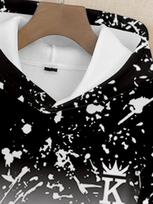 OldRiff 2 件男士休闲渐变色连帽衫和裤子运动服套装，秋季服装 - 白色 - 查看 4