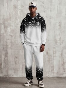 OldRiff 2 件男士休闲渐变色连帽衫和裤子运动服套装，秋季服装 - 白色 - 查看 1