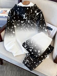 OldRiff 2 件男士休闲渐变色连帽衫和裤子运动服套装，秋季服装 - 白色 - 查看 3