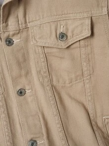 OldRiff Men Flap Pocket Denim Jacket Without Hoodie, For Fall - Khaki - View 7