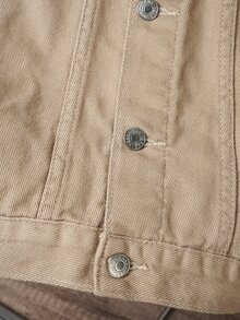 OldRiff Men Flap Pocket Denim Jacket Without Hoodie, For Fall - Khaki - View 5