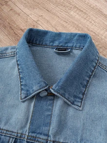 OldRiff Men's Loose Denim Short Sleeve Top - Medium Wash - View 4