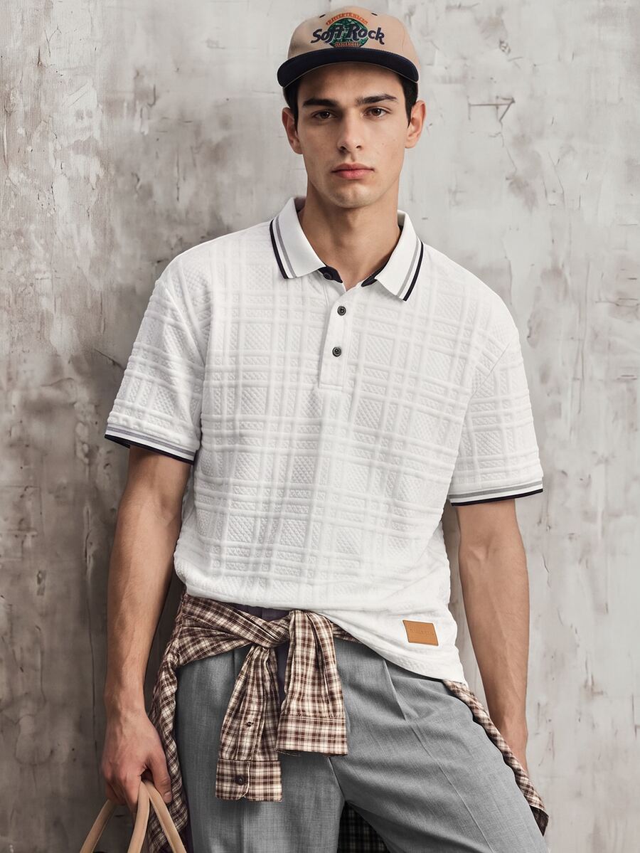 OldRiff Men's Casual Commuter Patch-Up Half Placket Polo Shirt Polo Shirt For Men - White - View 1