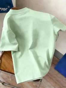 OldRiff 男士卡通图案休闲短袖 T 恤，男友礼物 - 薄荷綠 - 查看 3