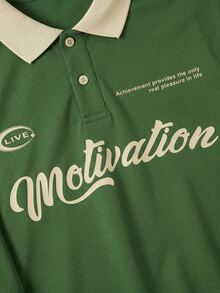 OldRiff Loose Fit Men's Letter Graphic Contrast Collar Polo Shirt - Green - View 7