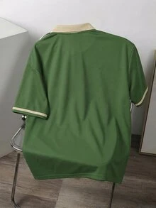 OldRiff Loose Fit Men's Letter Graphic Contrast Collar Polo Shirt - Green - View 2