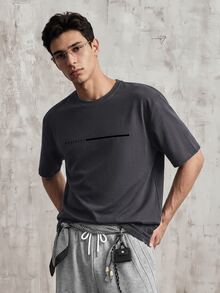 OldRiff Men's Simple Printed Round Neck Short Sleeve T-Shirt - Grey - View 1
