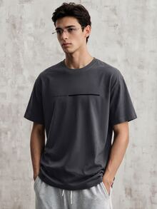 OldRiff Men's Simple Printed Round Neck Short Sleeve T-Shirt - Grey - View 5