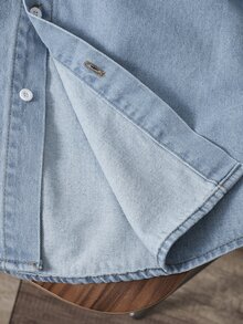 OldRiff Men's Casual Washed Distressed Denim Short Sleeve Shirt Men Jean Shirt - Light Wash - View 6