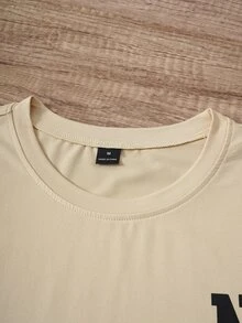 OldRiff Kaos Lengan Pendek Kasual Pria dengan Cetakan Huruf, Musim Panas - Khaki - View 4