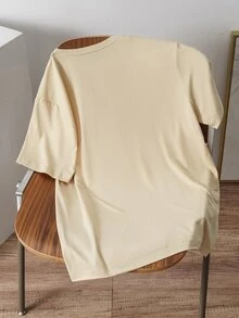 OldRiff Kaos Lengan Pendek Kasual Pria dengan Cetakan Huruf, Musim Panas - Khaki - View 3