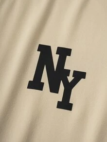 OldRiff Kaos Lengan Pendek Kasual Pria dengan Cetakan Huruf, Musim Panas - Khaki - View 5