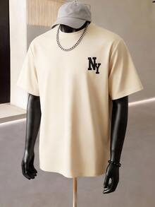 OldRiff Kaos Lengan Pendek Kasual Pria dengan Cetakan Huruf, Musim Panas - Khaki - View 2