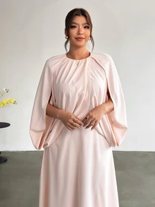 Firerie Plus Size Sweet Cross Pleated Top Long Skirt Fall Formal Wedding Evening Pink Elegant - Apricot - View 2