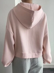 Livesso Women's Minimalist Solid Color Zip-Up Sweatshirt, Autumn Jacket Hoodies - Pink - View 3