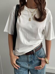 Livesso Autumn/Winter New Loose Casual Round Neck Basic Women's Short Sleeve - White - View 4