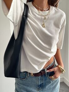 Livesso Autumn/Winter New Loose Casual Round Neck Basic Women's Short Sleeve - White - View 6