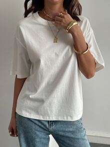 Livesso Autumn/Winter New Loose Casual Round Neck Basic Women's Short Sleeve - White - View 3