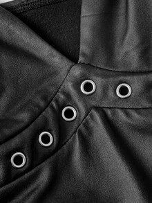 SHEIN MOD Women's Solid Color PU Leather Eyelet Design Camisole Top Ruffle Skirt 2 Pieces Set Halloween Night Out Clubbing Concert Black Summer Sexy Goth - Black - View 7