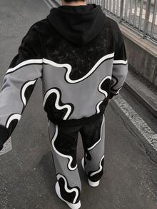 Tween Boy Letter & Star Print Hoodie And Sweatpants Casual Set - Multicolor - View 3