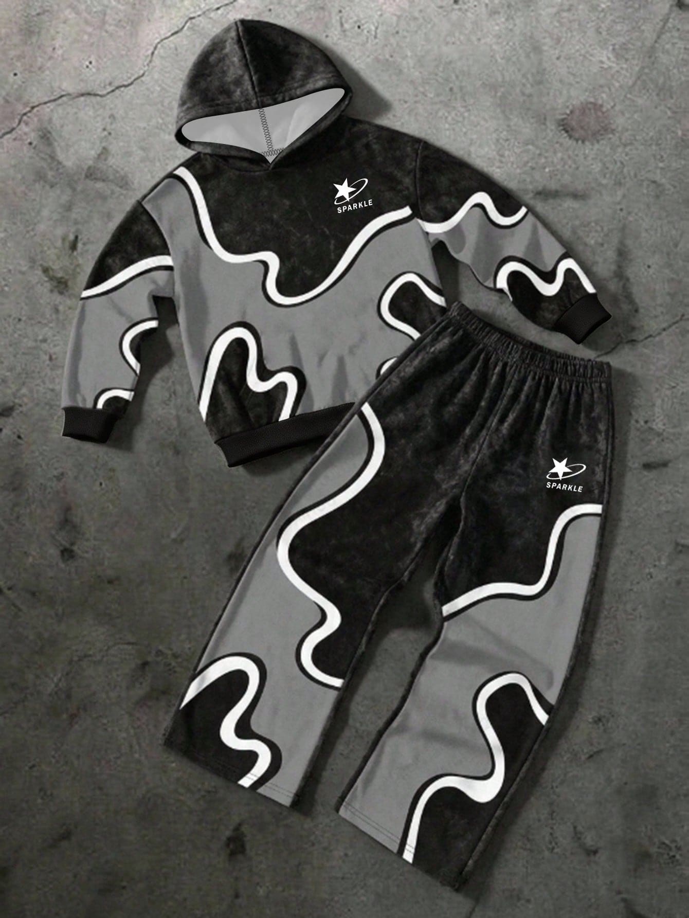 Tween Boy Letter & Star Print Hoodie And Sweatpants Casual Set