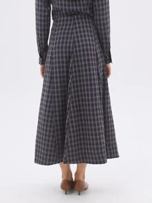 KÆRIA Hus High Waist A-Line Maxi Skirt - Refined Stretch Woven - Navy Brown Check , Tailored - Blue - View 3