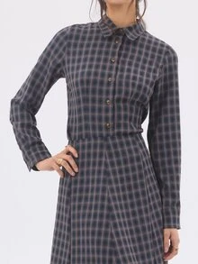 KÆRIA Hus High Waist A-Line Maxi Skirt - Refined Stretch Woven - Navy Brown Check , Tailored - Blue - View 5
