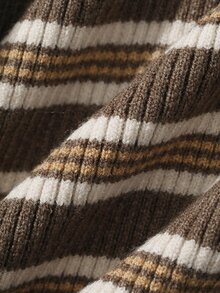 DAZY Maternity Striped Long Sleeve Single-Breasted Knit Cardigan And Camisole Knit Vest Set - Brown - View 8