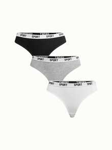 Bonmuse 3/5pcs Black & White Contrast Color Seamless Pure Cotton Comfortable Sports Thong - Multicolor - View 7