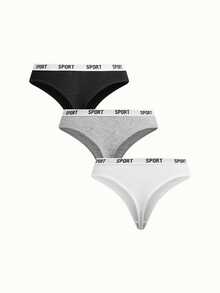 Bonmuse 3/5pcs Black & White Contrast Color Seamless Pure Cotton Comfortable Sports Thong - Multicolor - View 8