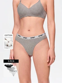 Bonmuse 3/5pcs Black & White Contrast Color Seamless Pure Cotton Comfortable Sports Thong - Multicolor - View 1