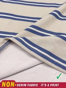 SHEIN EZwear 女款藍白條紋圓領T恤，休閒秋季返校長袖上衣，優雅Y2K時尚百搭校園出遊款 - 彩色 - 查看 7