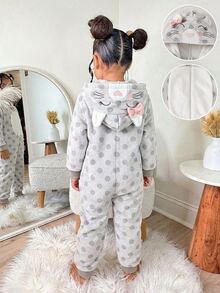Girls' Cute Hooded Circle Pattern Design Autumn/Winter Pajamas, Soft Skin-Friendly Fabric, Comfortable Home Wear For Young Girl, Promoting Healthy Growth And Sleep - Multicolor - View 1