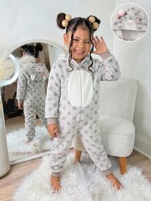 Girls' Cute Hooded Circle Pattern Design Autumn/Winter Pajamas, Soft Skin-Friendly Fabric, Comfortable Home Wear For Young Girl, Promoting Healthy Growth And Sleep - Multicolor - View 3